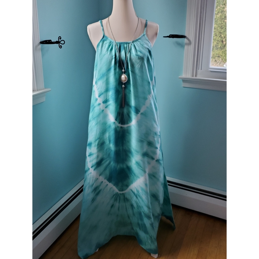 Ethereal aqua tie dyed beach/summer dress.